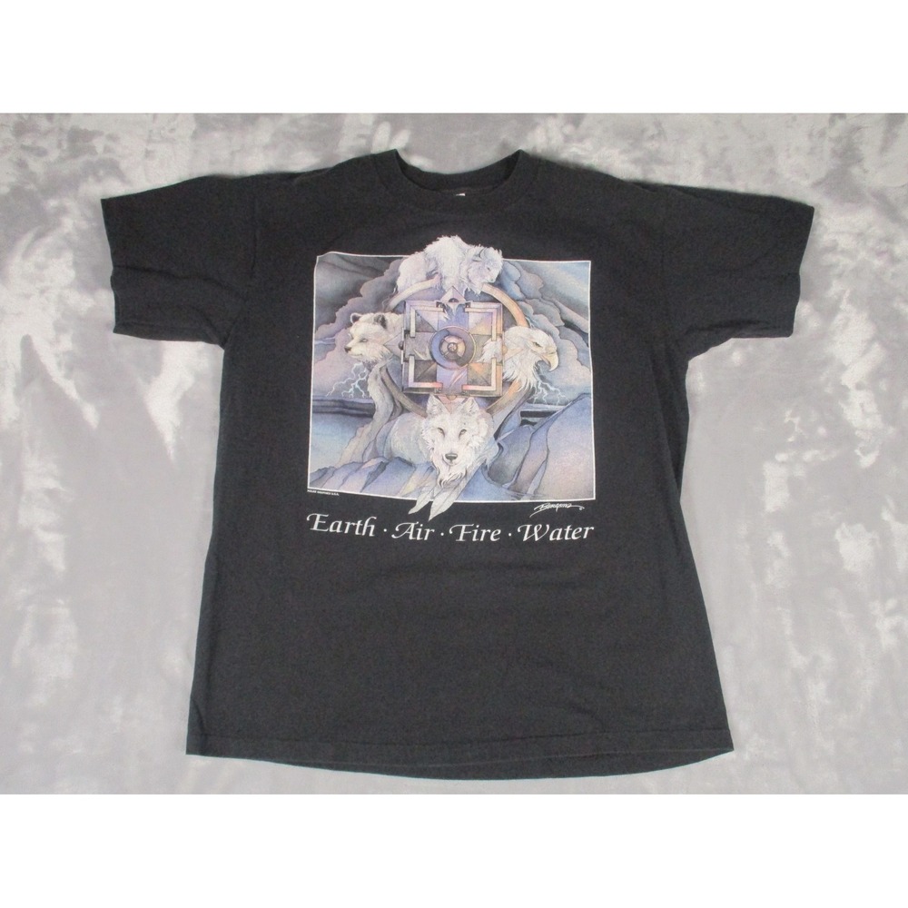 Vtg 90s Earth Air Fire Water Native American Dream Catcher T-Shirt Size Large